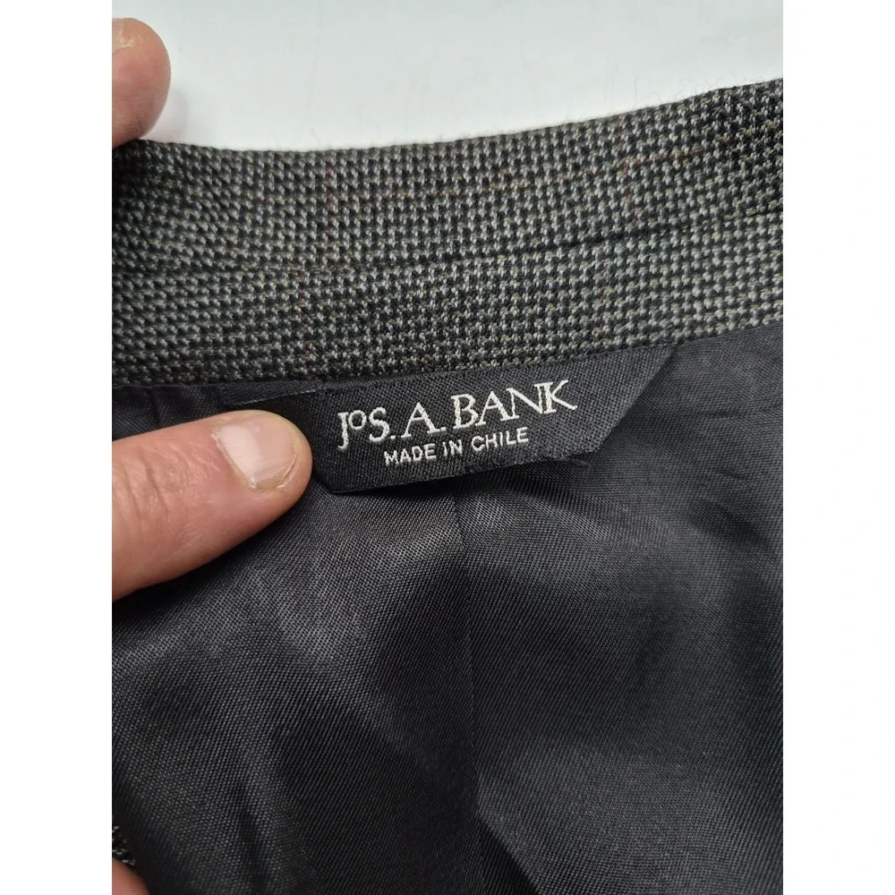 Jos A Bank Mens Wool Sports Coat 44R Dark Olive Check 3 Button Blazer L604